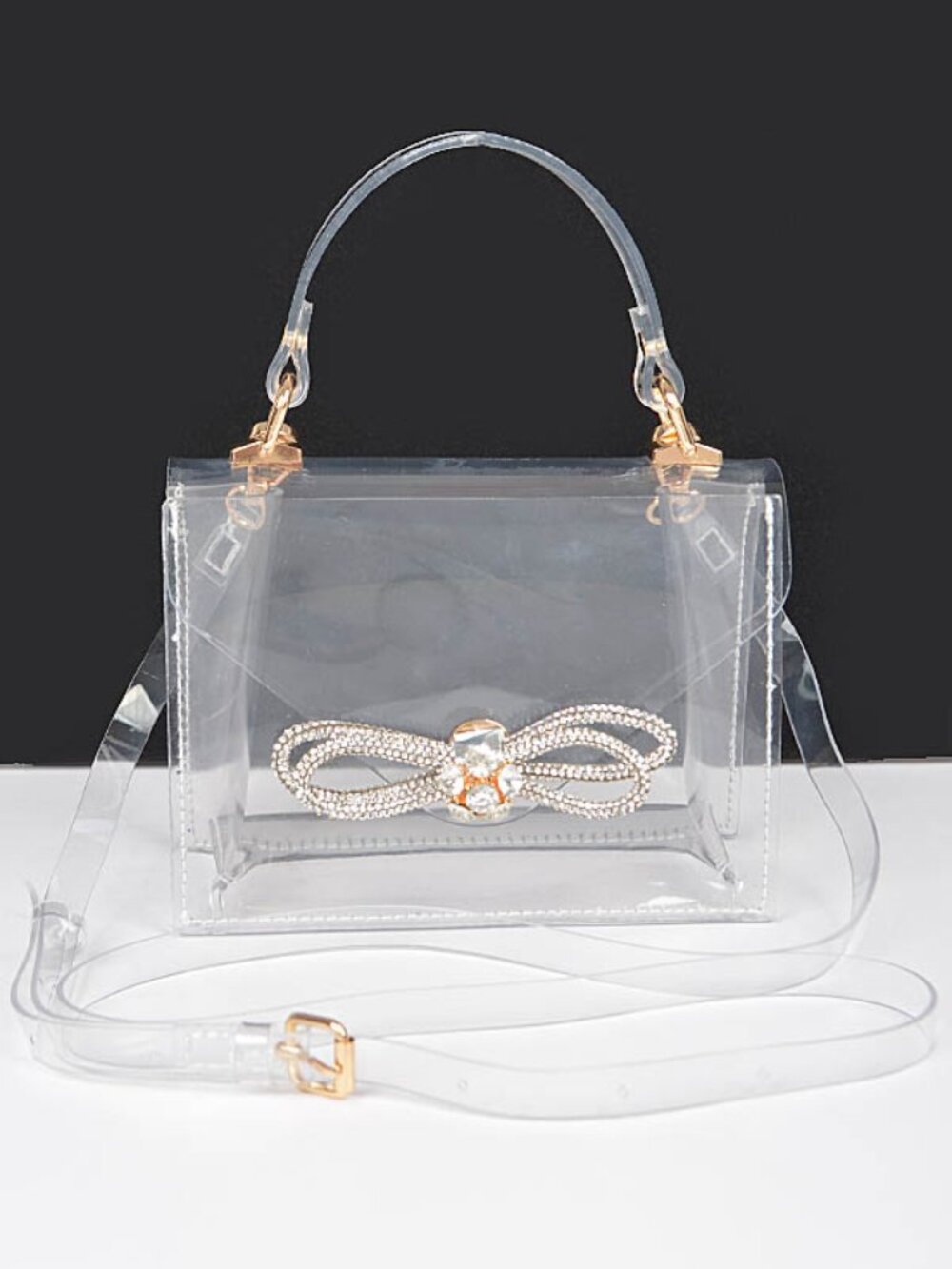 BNWT Brand New Transparent Rhinestone Bow  Stadium Bag Cleared Top Handle Bag